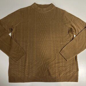 Textured Mock Neck Cable-Knit Sweater - Brown